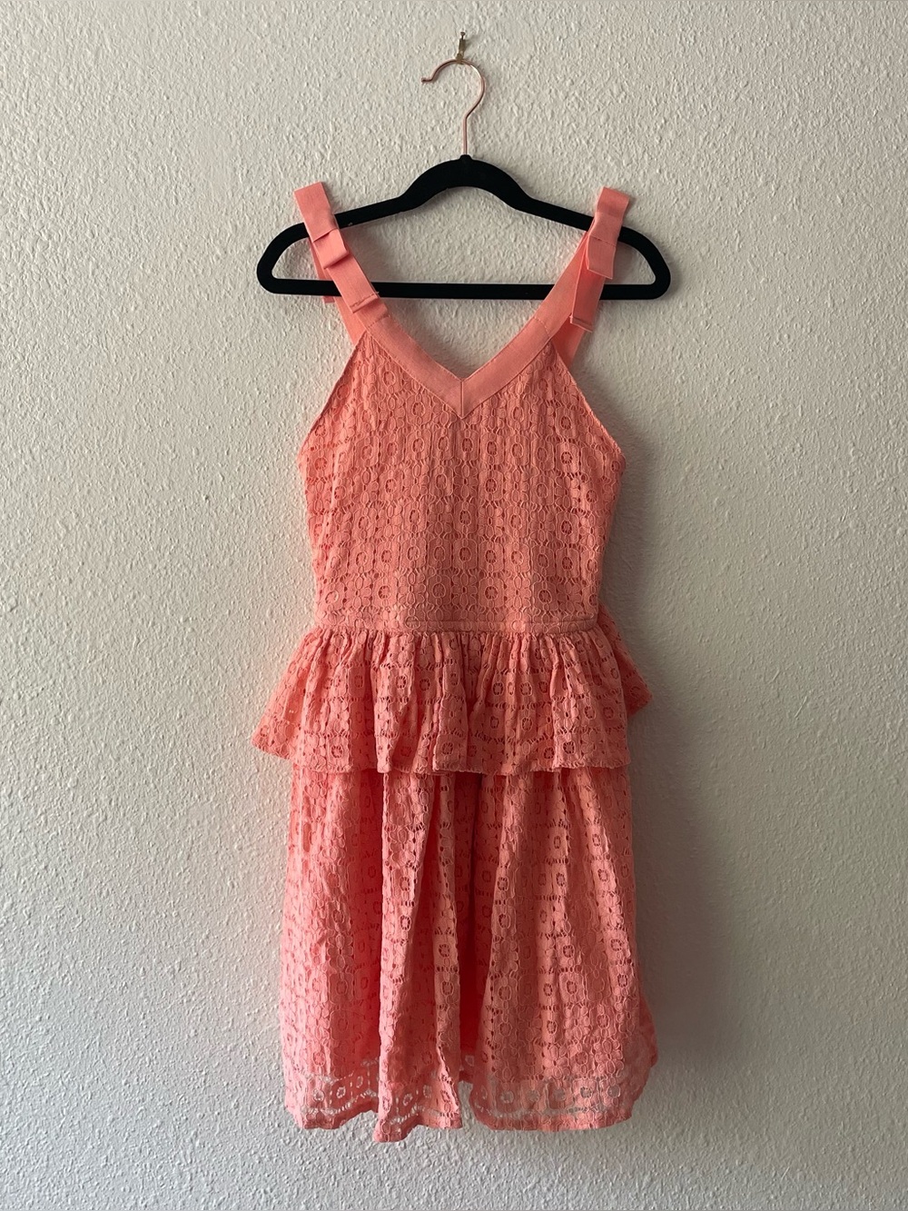 BCBG Girls Coral Lace Party Dress Bow Strap Peplum Size 8